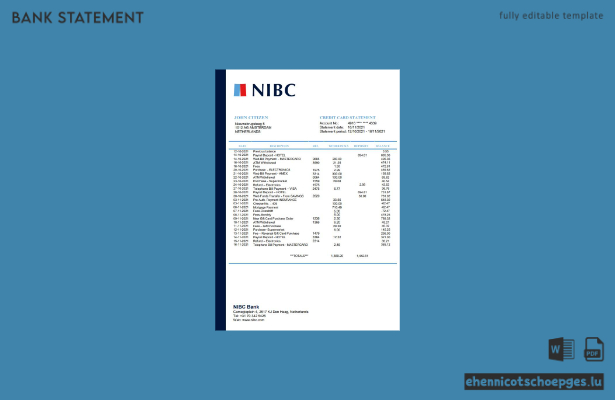 Beispiel eines Kontoauszugs der NIBC (Niederlande)